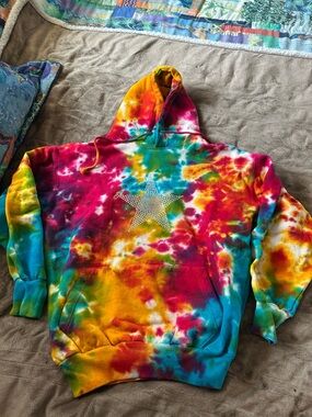 Rhinestone Star Tie-Dye Hoodie - Multicolor